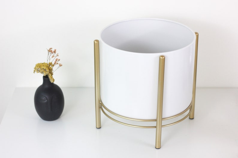 Small Standing Planter Pot with Modern Gold Plant Stand in Black and White CLEARANCE SALE image 6