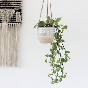 Ceramic White and Beige Hanging Planter Pot