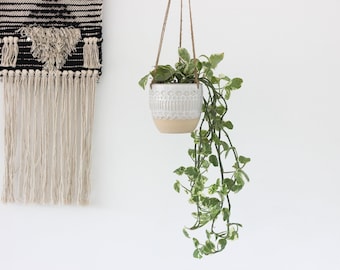 Ceramic White and Beige Hanging Planter Pot
