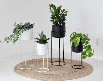 Set of 2 Modern Minimalist Plant Stand in Matte White or Black