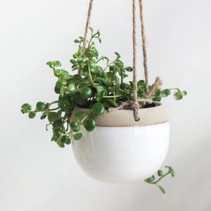 Ceramic Hanging Planter Pot in Boho White and Beige