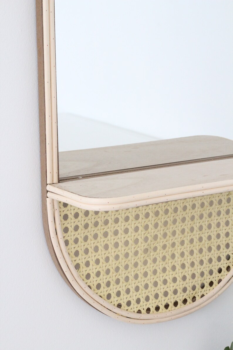 Rattan Cane Mirror With Hooks Round Entryway Mirror Boho Wall Etsy