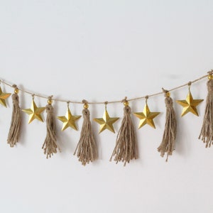 Brushed Gold Celestial Star and Tassel Festive Garland CLEARANCE SALE
