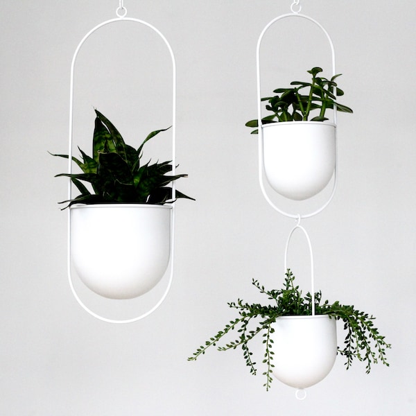 Tiered Hanging Minimalist Matte White Metal Oval Hanging Planter