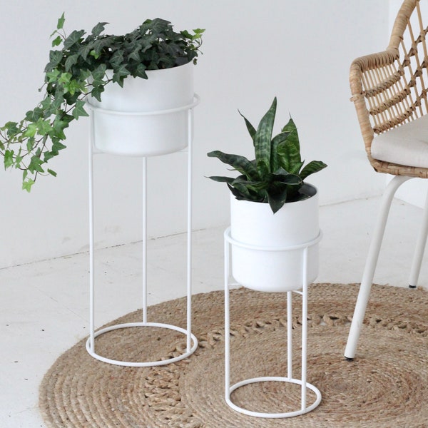 Set of 2 Plant Stand in Modern Matte White or Black