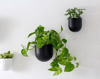 Wall Planter Pot in Black and White Metal Minimalist Round