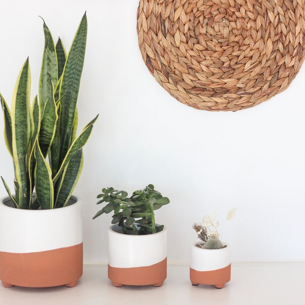 Terracotta and Matte White Footed Boho Minimal Planter Pot