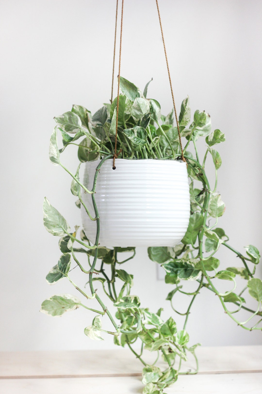 Large Textured Glossy White Ceramic Hanging Planter Pot Etsy