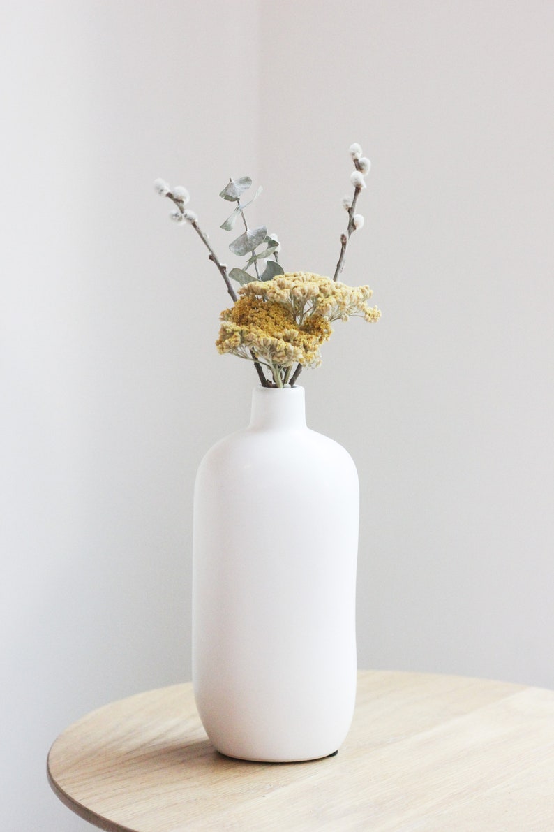 Ceramic Bud Vase for Dried Flowers in Matte White image 8