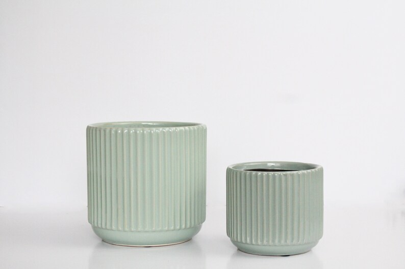 Fluted Sage Green Ribbed Indoor Planter Pot With Reactive Glaze - Etsy