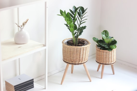 Large Vintage Wicker Woven Plant Stand Etsy UK