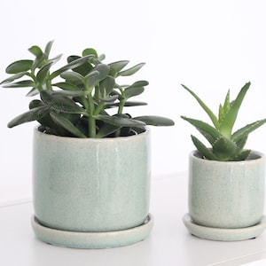 Sage Green Ceramic Round Planter Pot with Saucer image 2