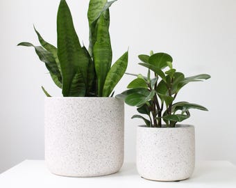 White Speckled Ceramic Planter | Modern Handmade Original Pot | Neutral Textured Indoor Plant Decor