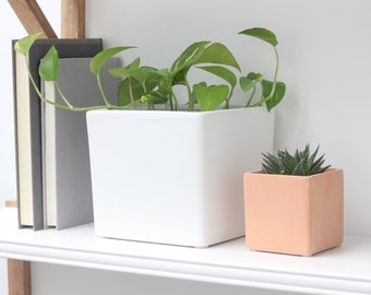 Large Cube Planter in Matte White