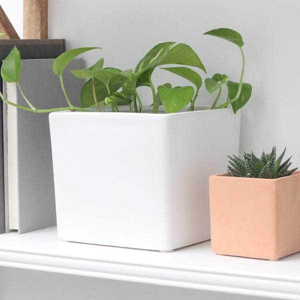 Large Cube Planter in Matte White