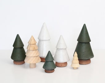 Large Raw Clay Christmas Trees for Mantel Decor | Hygge Boho Scandinavian Christmas Village Decor