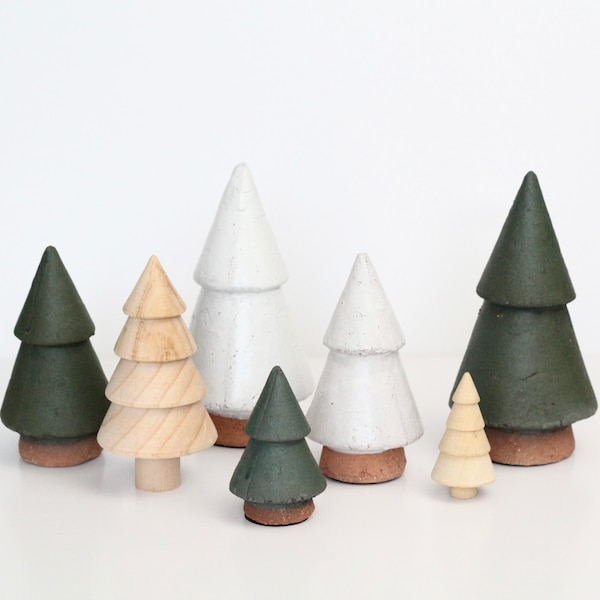 Large Raw Clay Christmas Trees for Mantel Decor | Hygge Boho Scandinavian Christmas Village Decor