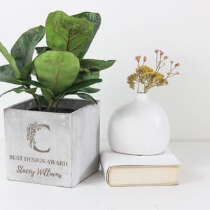 Large Personalized Engraved Custom Concrete Cube Planter Pot
