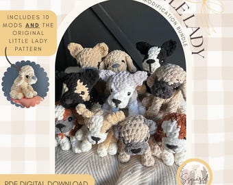 Little Lady Pattern + 10 in 1 MODIFICATION BUNDLE : Low Sew Plush Dog Amigurumi (PDF Pattern)