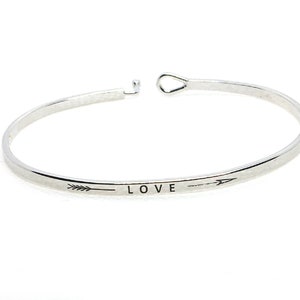 Adorn With Love Bracelet Silver Bangle Love Bracelet Cuff Woman Skinny Bangle  woman Bracelet Silver
