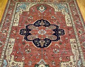 Hand Knotted Tribal Persian 9x12 Heriz Design Rug - Orange Medallion Rug - Area Rug For Dining Room, Living Room, Bedroom - Home Decor Rug