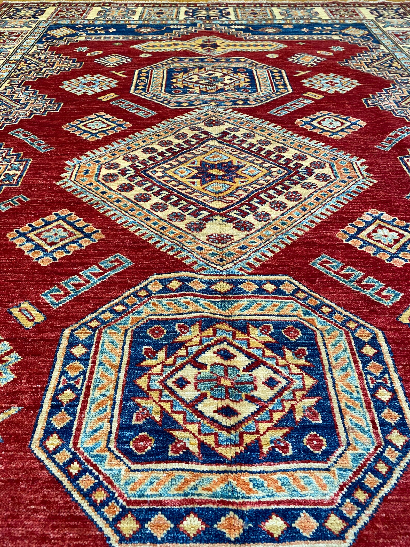 Red 6x8 ft Geometric Area Rug Hand Knotted Wool Rug 6x8 Etsy