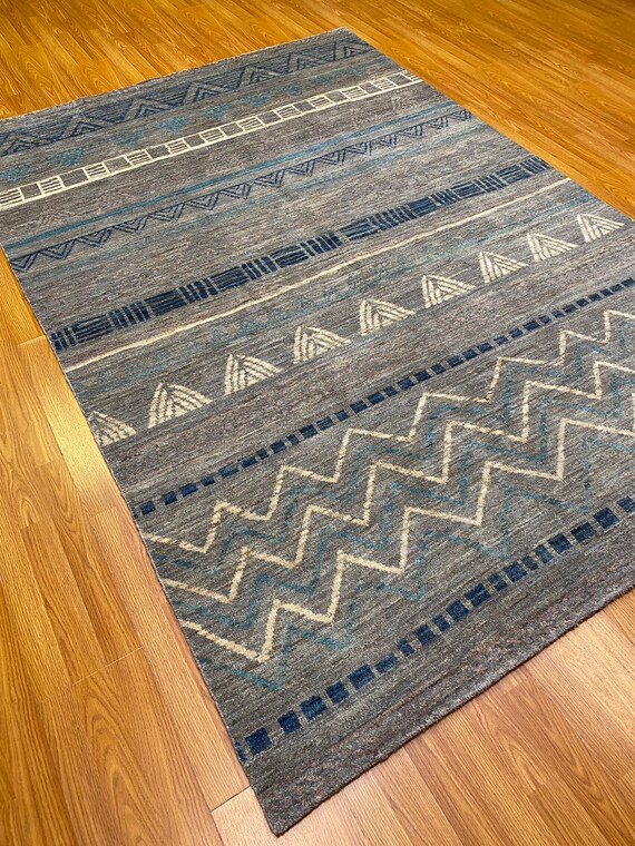 5'6x8'2 Contemporary Gabbeh Gray Rug Soft Bedroom Etsy