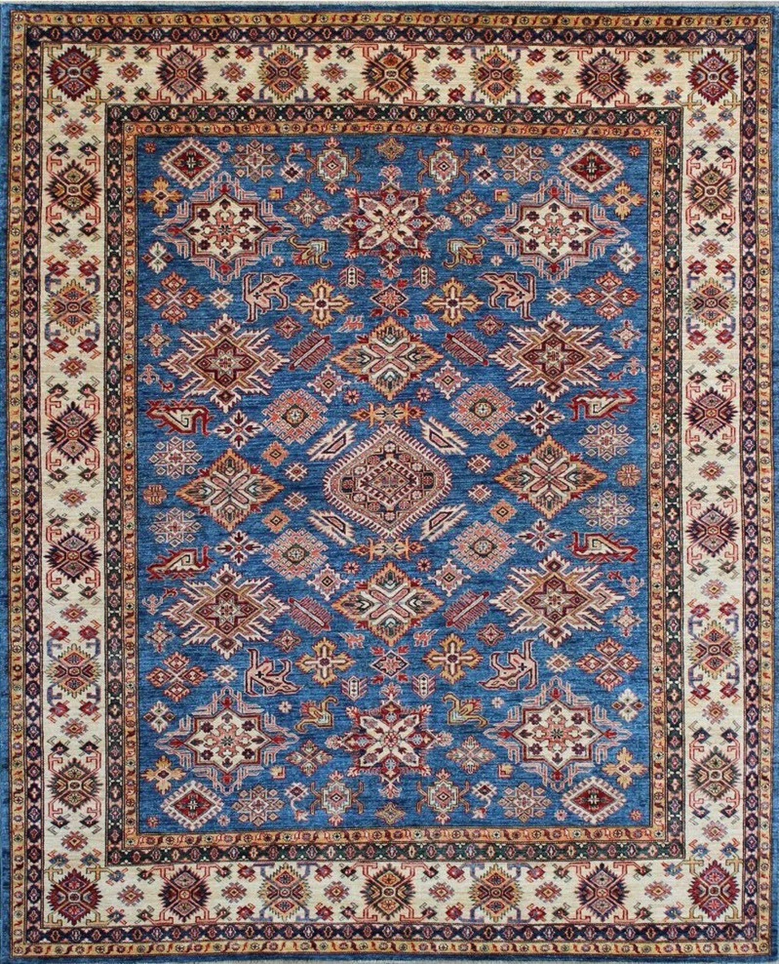 Light Blue 8x10 Tribal Afghan Rug Hand Knotted Wool Rug Etsy