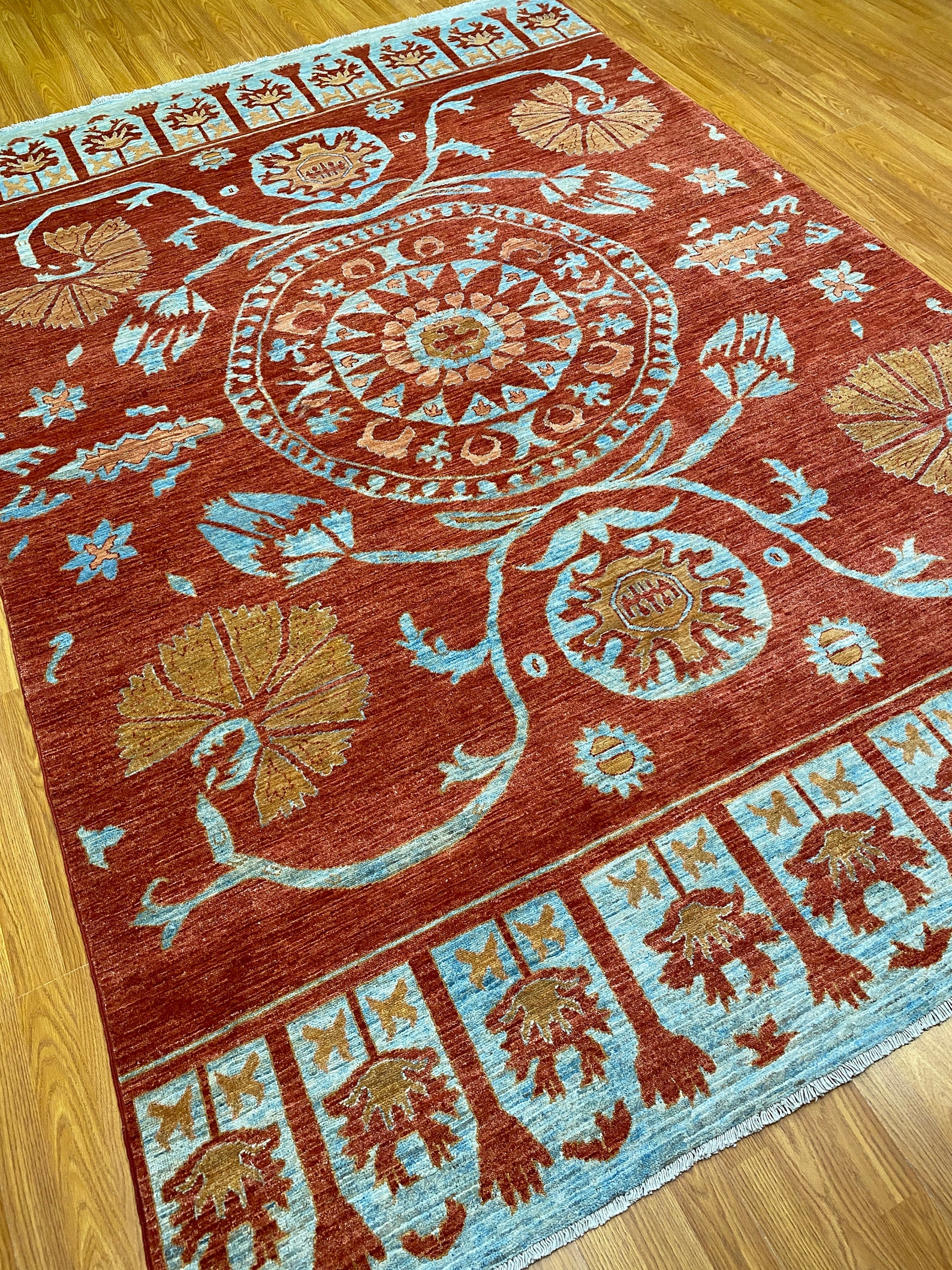 Orange & Blue 6'8x9'9 Oriental Rug Hand Knotted Wool Etsy