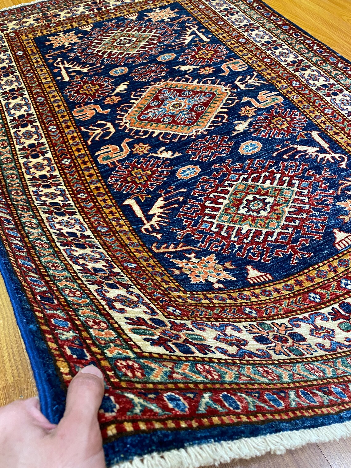 Navy Blue 4x6 Tribal Area Rug Hand Knotted Afghan Wool Rug Etsy