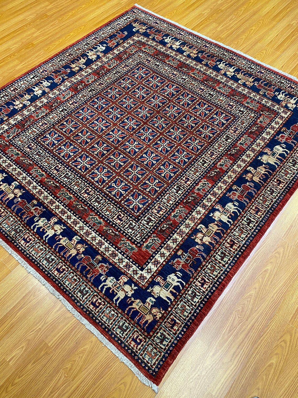 Square 6x6 Pazyryk Rug Hand Knotted Vintage Afghan Wool Rug Etsy