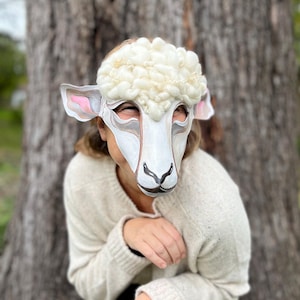 Sheep Mask Handmade Leather Mask with real wool roving  for Masquerade / Halloween / Cosplay