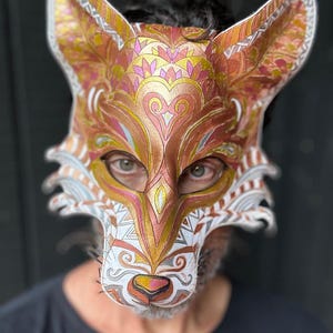 Spirit Fox Mask | Handmade Leather Mask | Cosplay Mask | Cottagecore Mask | Masquerade Party Mask | Animal Mask | Halloween Costume