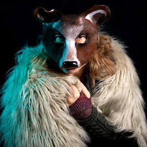 Bear Spirit Animal Mask, Handmade Leather Mask for LARP, Fantasy Costume, Renaissance Faire, Cosplay, or Halloween, Woodland Totem, festival