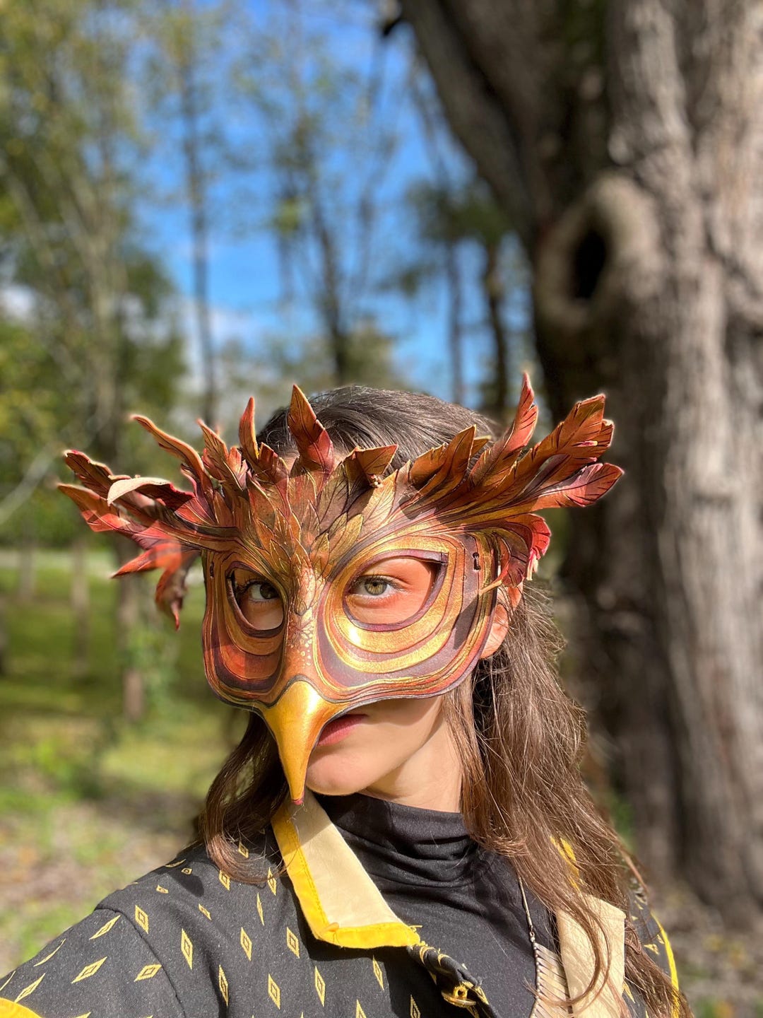 Great Horned Owl Leather Mask – Handmade Bird Masquerade Mask for ...
