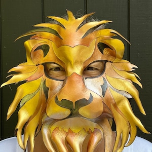 Lion Spirit Animal Mask – Handmade Leather Mask for Renaissance Fairs, Fantasy Festivals, Masquerade, Halloween, or Cosplay