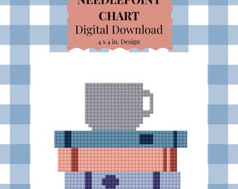 Bookish Needlepoint Chart - Beginner Friendly, 13 Mesh, 4 x 4 Digital Design