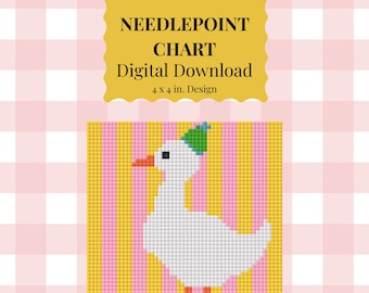 Party Goose Needlepoint Canvas Chart - Fun Goose Design, 13 Mesh, Digital Download