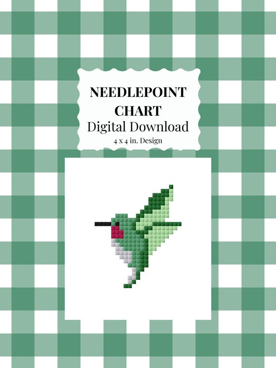 Mini Hummingbird Needlepoint Chart - Digital Download,  Beginner Project, Needlepoint Bag Charm