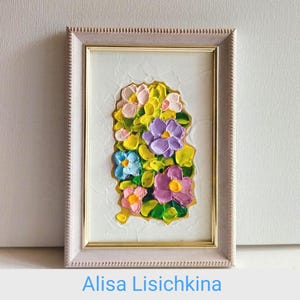 Vergeet me niet weide bloemen origineel olieverfschilderij kleurrijk bloemen decor Boho bloemenkunstwerk cadeau voor haar textuur 3D 4 x 6 inch ingelijst
