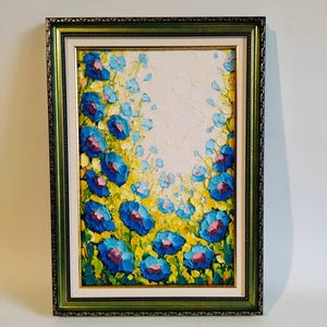 Blue Cornflowers Field Yellow Wheat Original Oil Painting Abstract Landscape Decor Boho Floral Texture 3d Artwork Wall Art