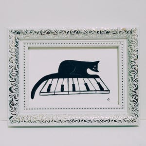 Chat maman chat piano à queue 5 cinq chatons abstraction musicale art chat minimalisme peinture acrylique originale