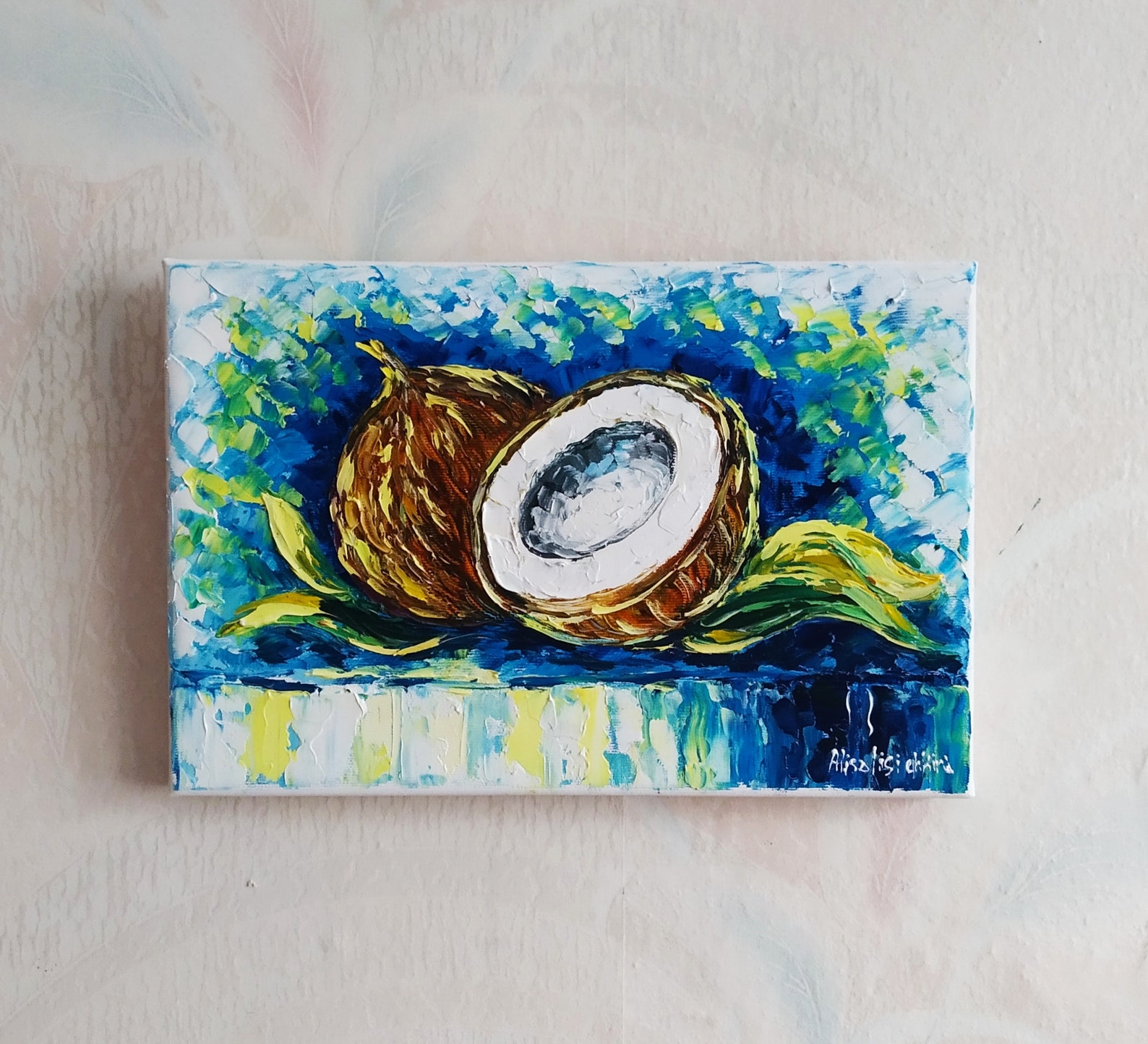 Coconut Oil Painting Original Painting Wall Art Home Decor Etsy