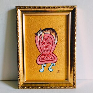 Chat roux assis dans le fauteuil rose Oeuvre d'art murale décorative Illustration florale Portrait de chat Cadeau pour elle
