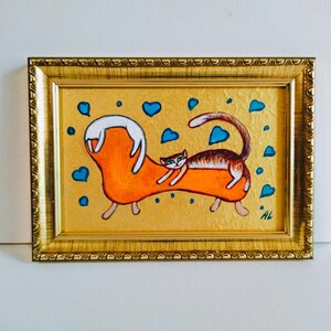 Chat blanc Illustration de chat roux Art original peinture originale Decor Boho deux chats sur le fauteuil orange