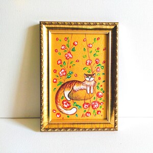 Un chat roux assis dans son pot de fleurs Art mural décoratif Oeuvre d'art murale Illustration florale Portrait de chat Cadeau pour elle