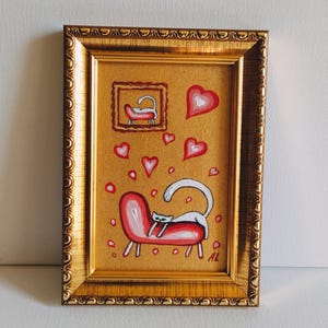 Chat blanc dormant sur un fauteuil rose portrait de chat peinture peinture acrylique originale Illustration déco chat drôle oeuvre cadeau oeuvre