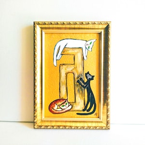 Peinture acrylique chat roux chats blancs chat noir griffoir dans cadre 3 portrait de trois chats d'un chat chats drôles illustration déco