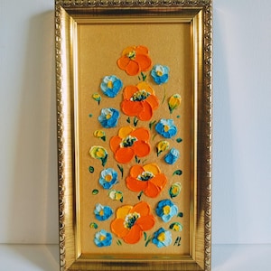Art floral doré pavot de Californie Decor Boho Wallart oeuvre Texture 3d peinture à l'huile originale cadeau d'art original pour elle