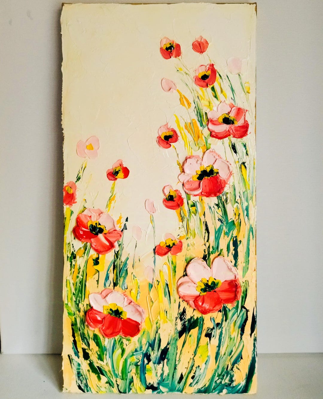 Curated visual reference: Fresh Look at California Poppy In Field Original Oil Painting Colorfully Meadow